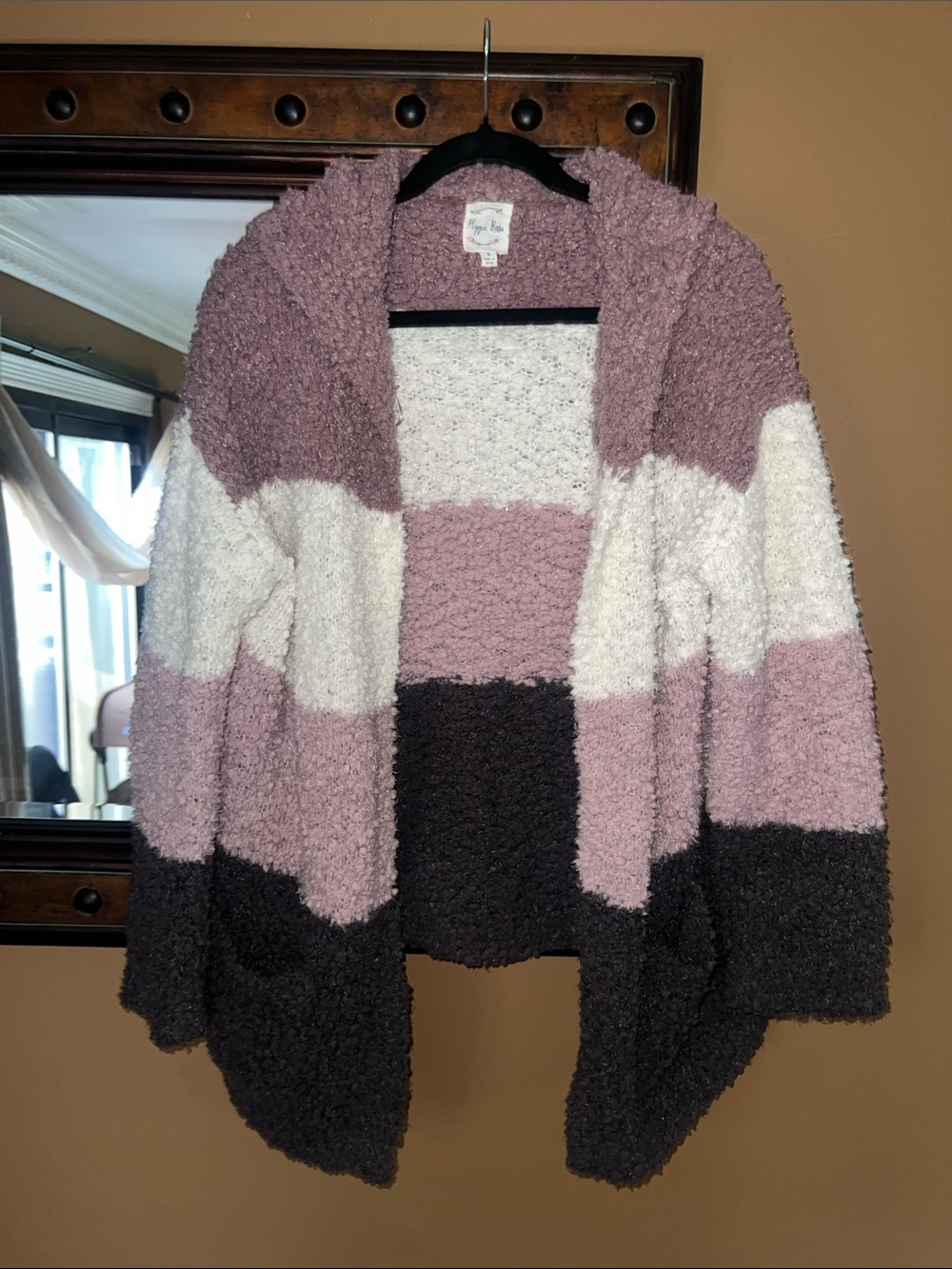 Hippie Rose Hooded Colorblock Cardigan Sweater - Pink, Cream & Black